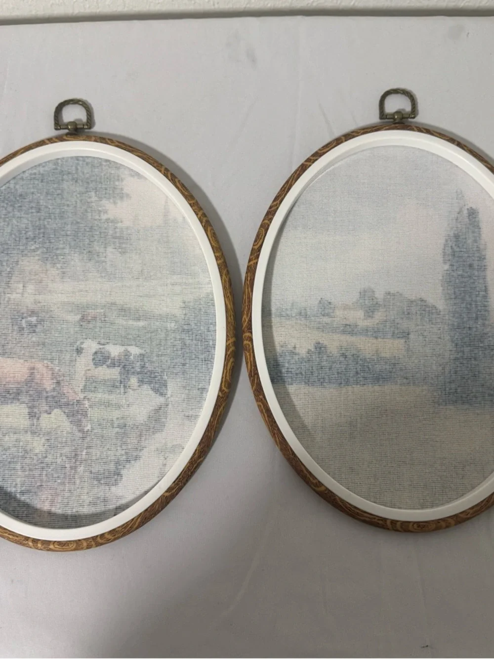 Paintings of (2) Pastoral Country Landscape Scenery Wall Art Decor Cows Oval EUC